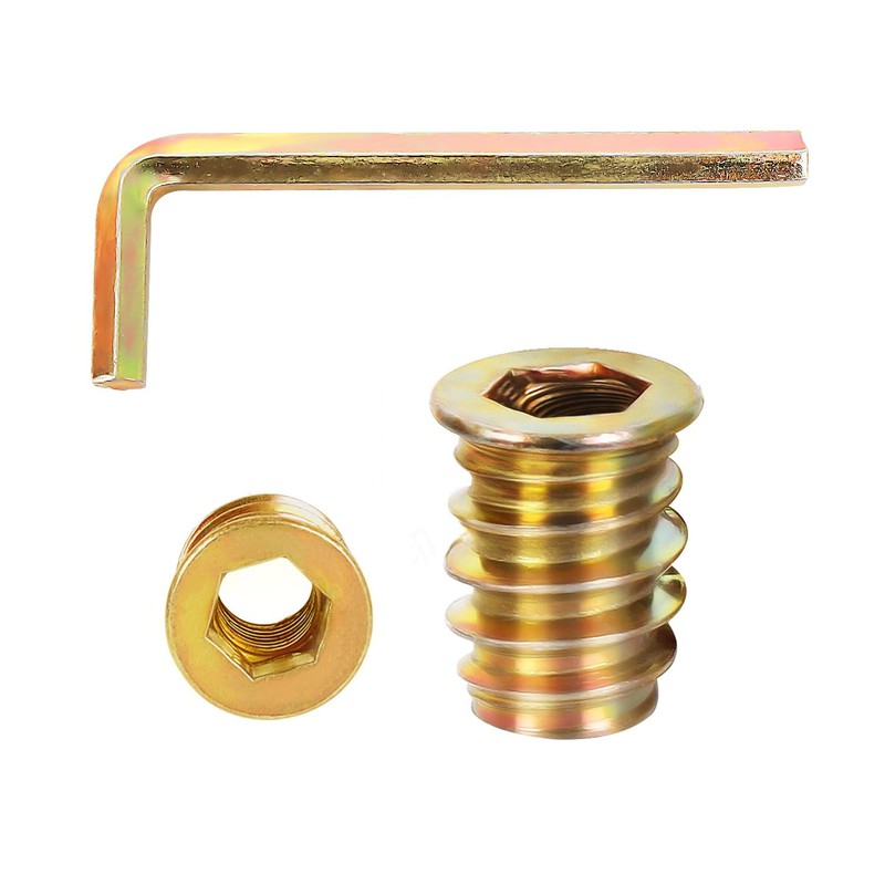 3/8"-16 x 25mm Threaded Inserts for Wood, Hex Drive Wood