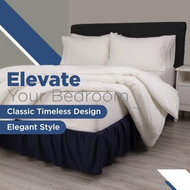 Martex Full Ruffle Bed Skirt | Easy Fit Bed Skirts | Microfiber Bed Skirt | 15 Inch Drop | Hotel Quality Bedskirt | Navy