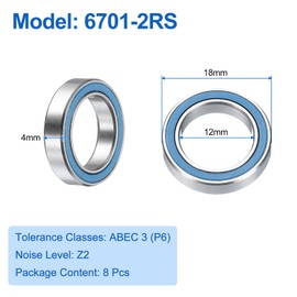 sourcing map 8pcs 6701-2RS Deep Groove Ball Bearings 12x18x4mm Chrome Steel Bearing Double Sealed Precision Bearings, P6(ABEC3), Blue