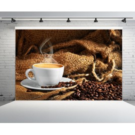 CHNYWORK 7ftx5ft Coffee Backdrop Coffee Beans Coffee Cup Afternoon Tea Party Cafe Background Leisure Time Theme Party Decor Coffee Shop Photo Booth Studio Props Wallpaper, B1-1607-75