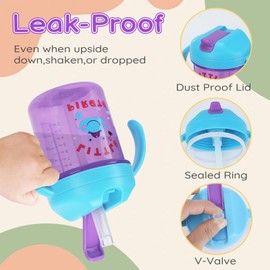 SUPPRUI Sippy Cup,280ml Baby Cup,Straw Cups with Handles,Spill-Proof Baby Sippy Cups,Water Bottles with Straw for Babies,BPA Free,Trainer Cups for 6+ Months (Transparent-Green Lid)