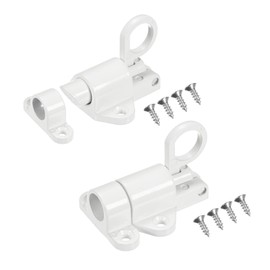 M METERXITY 2-Pack Self-Closing Latch Aluminum Alloy Automatic Window Sliding Latches with Screws Pull Ring Spring Load Door Lock for Door/Window/Toilet/Fence/Drawer [White]