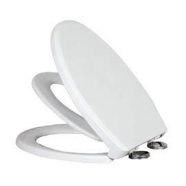 Sunberry Elongated Slow Close Family Toilet Seat with Built In Magnetic Toddler Potty Training Seat White with Grey Accents and Chrome Hardware Two Button Quick Disconnect Lid for Easy Cleaning