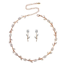 NIKITA Rose Flower Rhinestone Choker Necklace - Statement Crystal Choker - Rose Gold Choker Necklace - Gold Choker Necklaces - Rose Gold Plated Necklace - Silver Choker Chain (Choker Set - Rose Gold)