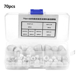 70pcs Hex Acorn Nuts Assortment Kit M3/M4/M5/M6/M8/M10 Nylon Acorn Nut Dome Head Hex Nuts(White)