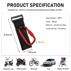KVAEY 2 Pack Multipurpose Hook for Hanging Helmet, Goggle, Headsets, Durable Carabiners, Roll Bar Accessory Hook Hanger (Red)