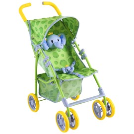 Baby Doll Stroller for Toddlers 1-3, Pillow Animal Toy Stoller for Dolls, Green Folding Baby Toy Stroller for Dolls, Foldable Baby Stroller Toy for Girls, for Kids (Elephant)