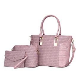 MKF Collection 3-PC Set Shoulder Bag for Women Tote, Pouch Handbag Purse, Wristlet Envelope, Adjustable Crossbody Strap PU Leather by Mia k