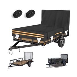 5 x 8 Windproof Utility Trailer Cover, 600D Waterproof Heavy Duty Cover with Rear Landscape/Tailgate Ramp with Windproof Ropes Fits 5 x 8 FT Trailers
