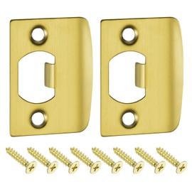 sourcing map 2Pcs Door Strike Plate, 57mm x 45mm Stainless Steel Latch Deadbolt Replacement Lock Strike Plate for Door Frame Door Jamb Reinforcement, Gold