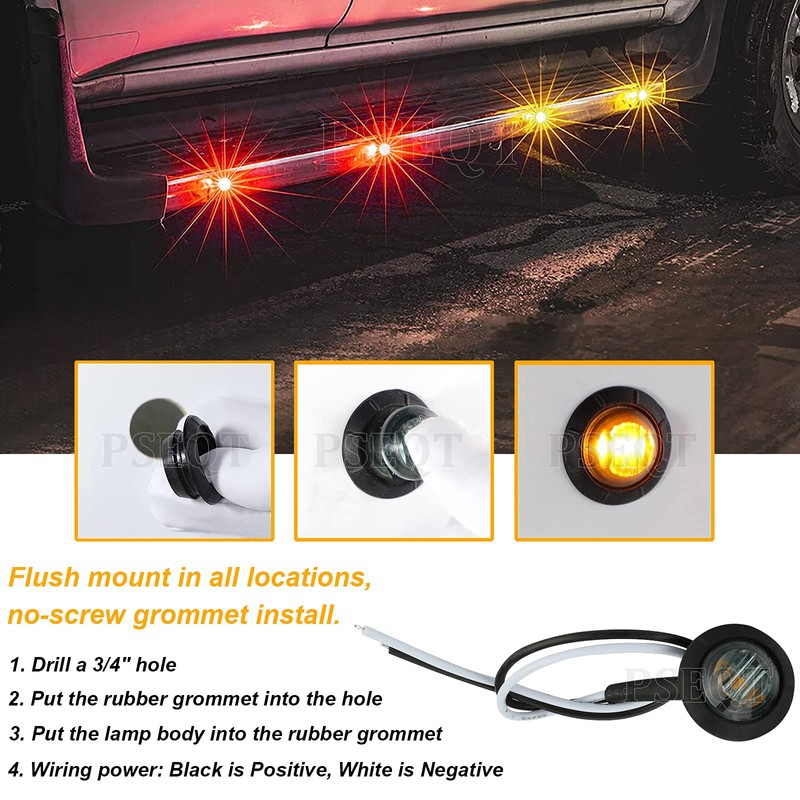 PSEQT 3/4 Inch Trailer Marker LED Lights, Side Clearance Indicators