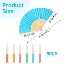 Bamboo Folding Fan Set, 6 Pcs Colorful Handheld Fans with Sandalwood and Paper, Vintage Wooden Fan for Weddings Parties and DIY Decorations, Chinese and Japanese Style Fans for Cooling and Decor