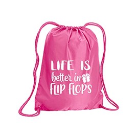 zerogravitee Life Is Better In Flip Flops Cinch Pack in Hot Pink - Small 14x18