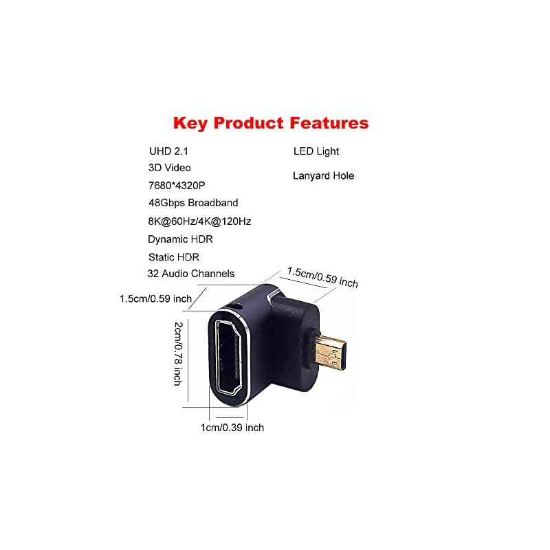 Kework 2 Pack8K UHD Micro HDMI Adapter, 48Gbps 3D Micro