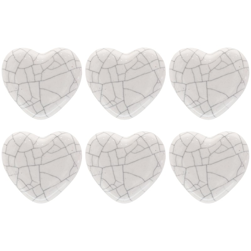 ETHNICITI Pack of 6 Heart White Crackle 40mm Ceramic Door