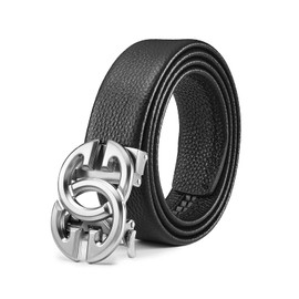 ARIMIA Fashion Mens Real Leather Ratchet Belt Black Adjustable Length Full Grain Soft Genuine Cowhide Strap 1.5 Inch Wide (Silver, Adjustable from 26" to 48" Waist)
