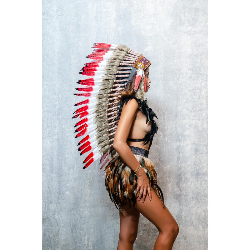 Native American Inspired Headdress - Handcrafted with Genuine Feathers and