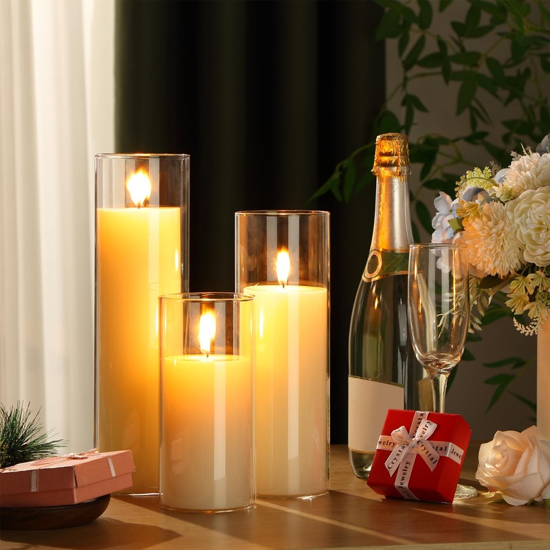Shihanee Set of 6 Pillar Candles and Glass Cylinder Vases
