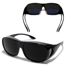 ShadyVEU Fit Over Glasses Sunglasses Oversized UV400 Fit-Over Frames Super Dark Blackout Mens Womens Sunglasses (Fit-Over Glossy Black)
