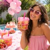 48 Set Clear Pink Bucket Cups with Lids and Straws,
