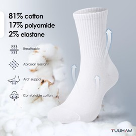 TUUHAW Calze Spugna Uomo Cotone Bianchi Calze Uomo Invernali Calzini Sportive Running Trekking Tennis Padel Ciclismo Palestra Pallavolo Basket 6 Paia