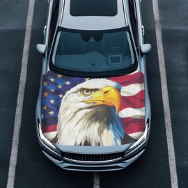 Yewatlles American Flag with Eagle Car Hood Cover Protector Waterproof Elastic Fabrics Hood Covers for Cars Removable Automotive Accessories Suitable Most Automotive Sedans Trucks