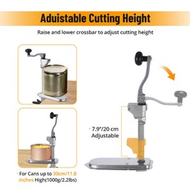 Heavy Table Can Opener with 3 Spare Blades, Opener for Cans Up to 11.8”/30cm, Manual Duty Commercial Counter Top Can Opener, With Stainless Steel Blade and Plated Steel Base, Stainless Steel
