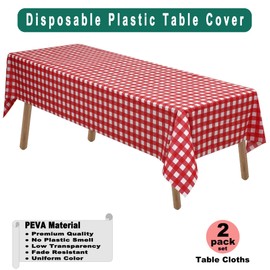 Red Gingham Checkered Plastic Tablecloths 2 Pack Disposable Table Covers 54 x 108 Inch Party Tablecovers Buffalo Plaid Table Cloths for BBQ Picnic Birthday Wedding Parties 8 ft Rectangle Table Use