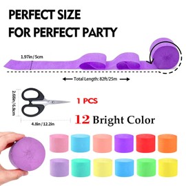 BINQER 6 Rolls Crepe Paper Streamers, Wedding Birthday Graduation Colorful Candyland Party Decoration Backdrop, Rainbow DIY Supplies, Colored Living Room Bedroom Decor, Art Crafts