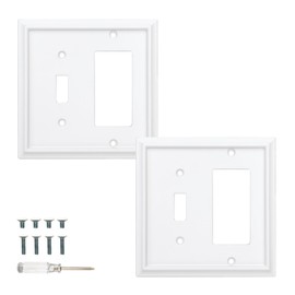 Wall Plates Duplex Outlet Covers, Classic White Light Switch Cover - Natural Bamboo Fiber Electrical Outlet Cover Plate Variety of 13 Styles: Toggle/Combo (2 Gang Decorator/Toggle 2 Pack, White)