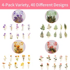 HICOHAND Flower Sticker Set, 40 Pieces Transparent Decorative Flower Stickers PET Flower Stickers Craft Stickers for Scrapbook Card Laptop