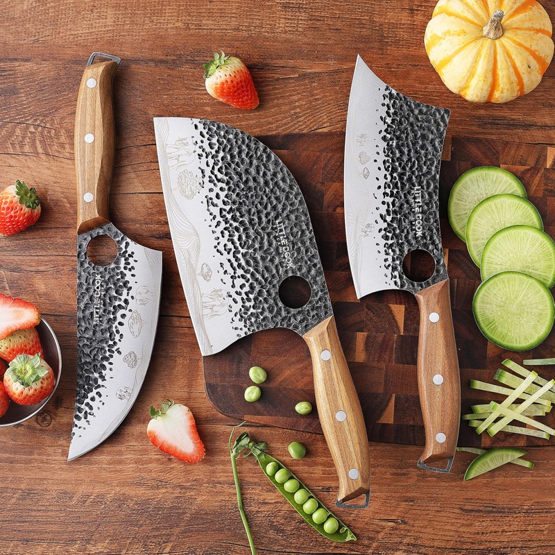 3PCS Butcher Knife, 7" Meat Cleaver, 7" Serbian Chef and