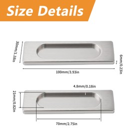 MOROBOR Self-Stick Rectangular Sliding Door Pulls, 2pcs Aluminum Alloy Flush Pull Punch-Free Handle for Sliding Barn Door Windows Cabinets (Brushed Steel,100mm)