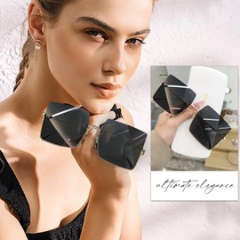 LumiSyne Oversized Square Sunglasses for Women Men Metal Semi-Rimless Coloured Transparent Lenses Retro Fashion Glasses UV 400 Protection Shade Glasses Women Glasses Decoration Travel Outdoor,