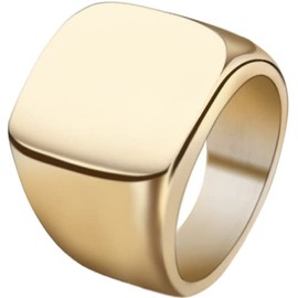 Size 5-15 Stainless Steel Signet Ring Black Silver Classical Simple Plain Cocktail Husband Father Valentine Gift (Gold, 15)