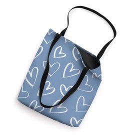 Vintage Cute White Minimalist Heart Doodle Drawing on Blue Tote Bag