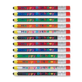 CUSTOMIZE123 Gift for Kids, Happy Birthday Stylus Pens Compatible with Touchscreen Devices + Ballpoint Writing Pen, Shaped Like a Pencil, Party Supplies & Favors, Assorted, 12 Pack