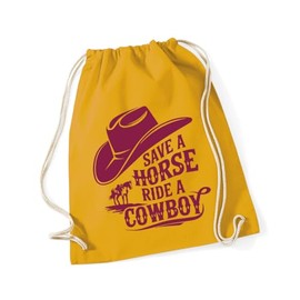 Hippowarehouse Save a horse, ride a cowboy #2 Drawstring Cotton School Gym Bag 37cm x 46cm, 12 litres