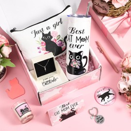 Pickmesh 11 Pcs Cat Lover Gifts for Women Cat Mom Gifts Box Cat Gifts for Cat Lovers Cat Themed Gift Basket Set for Christmas Birthday Friend Sister Wife Best Cat Mom Ever Gift with 20 oz Tumbler