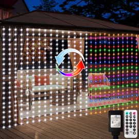 echosari 20Ft x 10Ft Large Curtain Lights Plug in, 600 LED Dual Color Changing Outdoor Curtain Lights Waterproof Connectable with Remote for Wedding Backdrop Yard Decor (Cool White & Multicolor)
