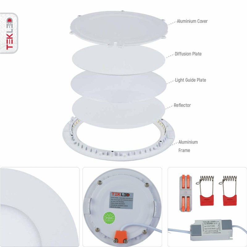 TEKLED LED Round Recessed Ceiling Light | Flat Panel Ultra