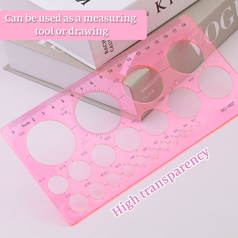 LOKUNN Circle Template for Drawing, Pink Ruler Quilling Tool, Round