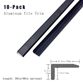 10-Pack 48 Inch Aluminum Tile Edge Trim – L-Shape Metal Tile Edging for Backsplash, Wall Corners, and Finishing – Square TileTrim (Black, 4Ft)
