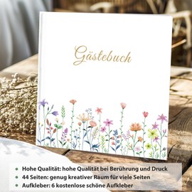 Blank Guest Book with 40 Beautiful Stickers and 44 Double Pages, Premium Thick Paper, Size 21 x 21 cm, Guest Book, Hardcover Wedding Guest Book for Weddings, Birthdays, Bridal Eve, Christening,