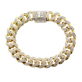 Halukakah Over 400 Diamonds 18K Real Gold/Platinum White Gold Plated Cuban Link Chain Bracelet for Men and Women Initial Bubble Letter Clasp - With Gift Box - For Your Loved Ones, Brass, No gemstone