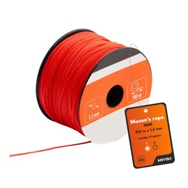 MIVOS Masonry Rope – Masonry Line 100 m, Thickness 1.2 mm – Guide Line in Red – Construction Cord – Plumb Line – Durable, Tear-Resistant Plaster Cord – Plumb Line – 210N