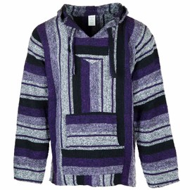 Siesta Baja Hoodie - Mexican Jerga Hooded Top - Hippie Festival Jumper for Men and Women - Purple and Lavender - XL
