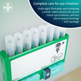 Reliance Medical Reliance Medical REL908 Complete Eyecare Pod Station, Ideal for Minor Irritation, Sterile Saline Eye Wash Solution Kit | 20ml Pods. 24.5 cm H x 33 cm W x 2.5 cm D (Green)