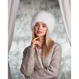 Futrzane Classic Cossack Hat - Faux Fur Hats for Women - Warm Furry Russian Hat (M, White Classic)