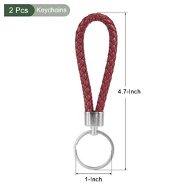 YOKIVE 2 Pcs Braided Leather Keychains, Home PU Keys Ring Woven Decorating Lanyard Straps for Bags Wallets (Dark Red)